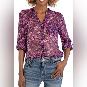 KUT from kloth jasmine chiffon button up floral shirt